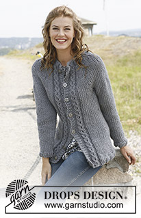 Mist / DROPS 134-17 - Knitted DROPS jacket in stocking st with cables and round yoke in ”Andes” or “Snow”. Size: S - XXXL. 
