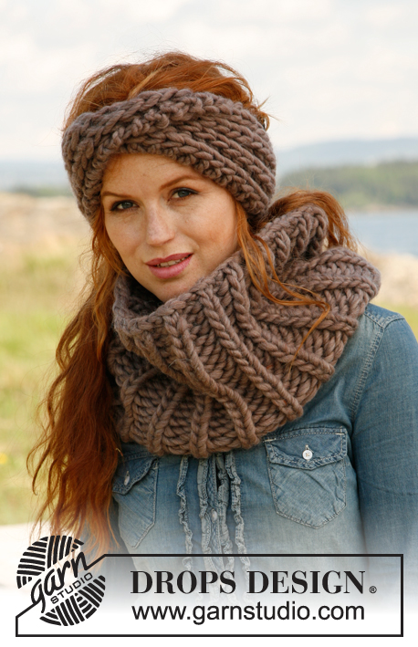 Bold and Beautiful / DROPS 134-53 - Knitted DROPS head band and neck warmer in English rib in ”Polaris”.