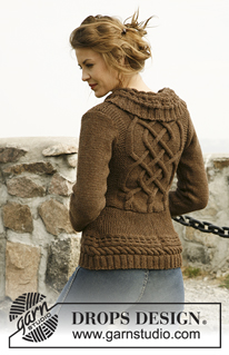 Chocolate Passion / DROPS 134-55 - Knitted DROPS jacket with rounded front pieces and cables in ”Alaska”. Size: S to XXXL.