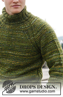 Firenze / DROPS 135-13 - Knitted men's jumper with raglan and high neck, in DROPS Alpaca and DROPS Fabel. Size: S to XXXL.