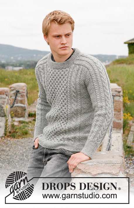 Dreams of Aran / DROPS 135-3 - Men's knitted sweater with cables in DROPS Karisma, DROPS Puna or DROPS Merino Extra Fine. Size 13/14 years - XXXL.