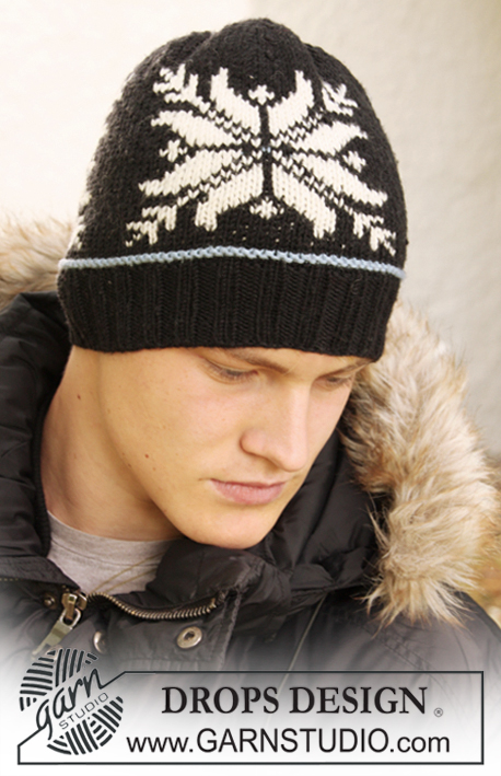 Wimbleweather / DROPS 135-32 - Knitted hat for men, with Nordic pattern in stockinette st in DROPS Merino Extra Fine.