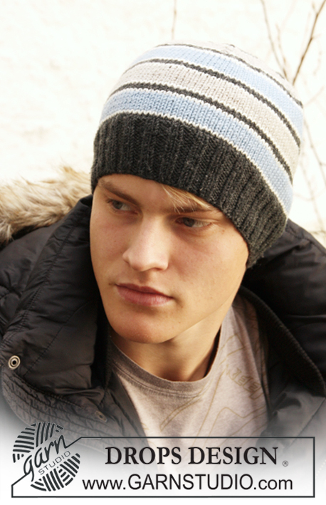 Ringo / DROPS 135-34 - Men's knitted hat with strips in stockinette st, in DROPS Merino Extra Fine.
