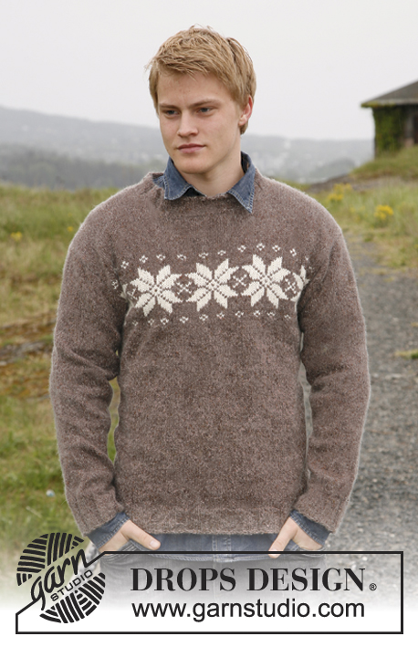 Eveningstar / DROPS 135-35 - Men's knitted jumper with star border, in DROPS Karisma. Sizes S to XXXL.