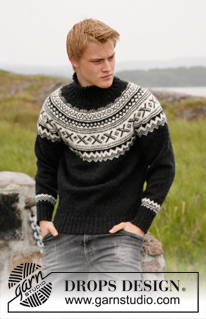 Neville / DROPS 135-4 - Men's knitted jumper with round yoke and Nordic pattern in DROPS Karisma. Size: S to XXXL.