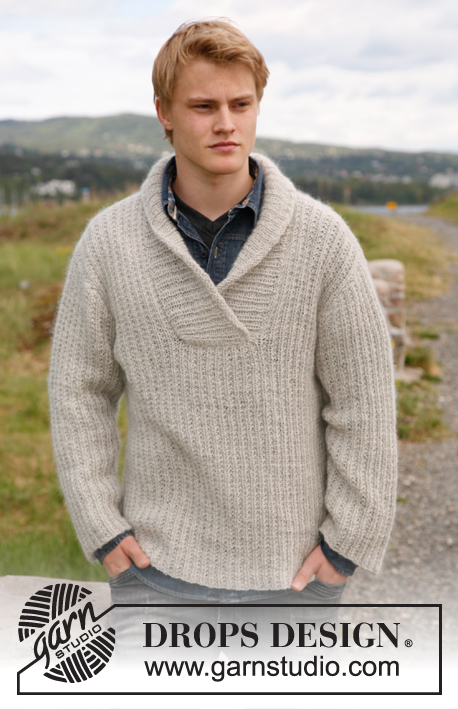 Parker / DROPS 135-45 - Knitter sweater for men with shawl collar, in DROPS Alpaca and DROPS Kid-Silk. Size: S to XXXL.