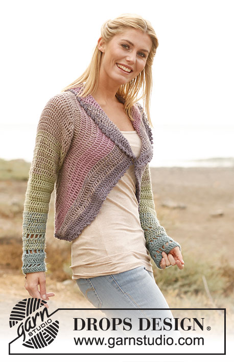 Summer Circle / DROPS 136-1 - Crochet DROPS jacket worked in a circle in 2 threads ”BabyAlpaca Silk”. Size: S - XXXL.