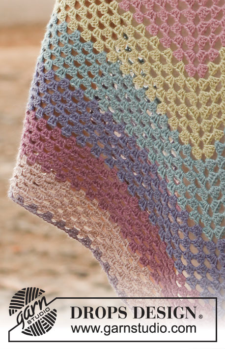 Rainbow / DROPS 136-3 - Crochet DROPS shawl with tr-groups in “BabyAlpaca Silk”. 