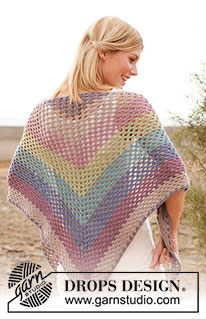 Rainbow / DROPS 136-3 - Crochet DROPS shawl with tr-groups in “BabyAlpaca Silk”. 