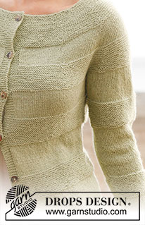Constanze / DROPS 136-5 - Rozpinany sweter DROPS ściegiem francuskim z zaokrąglonym karczkiem, z włóczki „BabyAlpaca Silk”. Od S do XXXL.