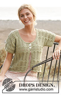 Mystic River / DROPS 136-6 - Knitted DROPS jacket with short sleeves and lace pattern in ”Cotton Light” or Belle. Size: S - XXXL