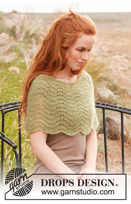 Amelia / DROPS 136-9 - Knitted DROPS shoulder warmer with wavy pattern in 2 threads Kid-Silk. 