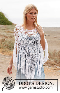 Lily of the Valley / DROPS 137-16 - Gehäkelter DROPS Poncho in ”Safran”. Grösse S-XXXL