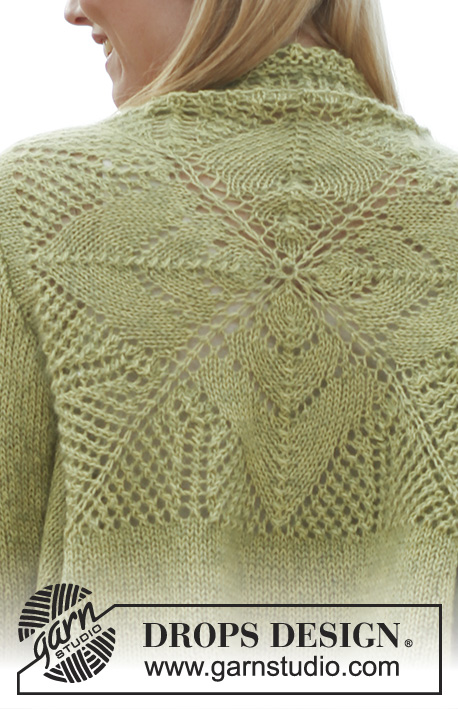 Secret Garden / DROPS 138-1 - DROPS jakke strikket som firkant i ”Alpaca” og ”Kid-Silk” med hulmønster på ryggen, manchetterne og forkanterne