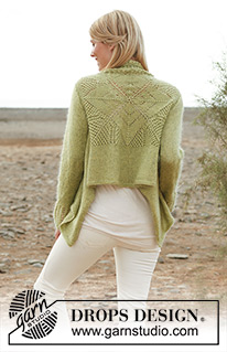 Secret Garden / DROPS 138-1 - DROPS square knitted jacket with lace pattern on the back, cuffs and front bands in ”Alpaca” and ”Kid-Silk”.  Size S-XXXL.