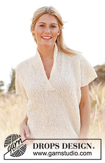 Fields of Gold / DROPS 138-10 - Knitted DROPS jumper with short sleeves and shawl collar in ”Alpaca Bouclé”. Size S-XXXL.