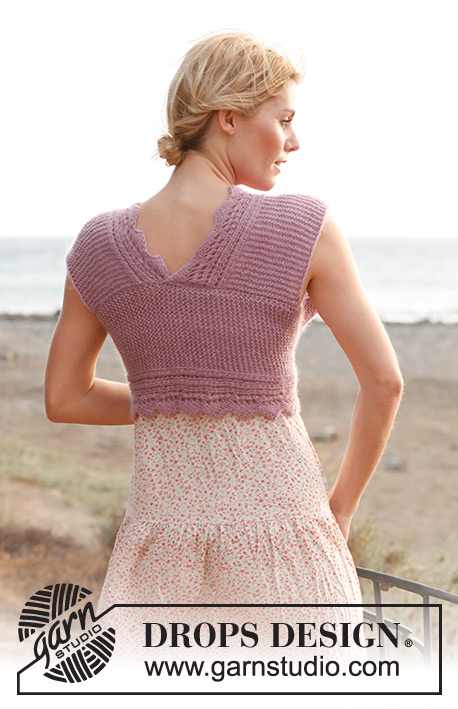 Belinda / DROPS 138-30 - Knitted DROPS bolero in garter st and with lace pattern BabyAlpaca Silk and Kid-Silk. 