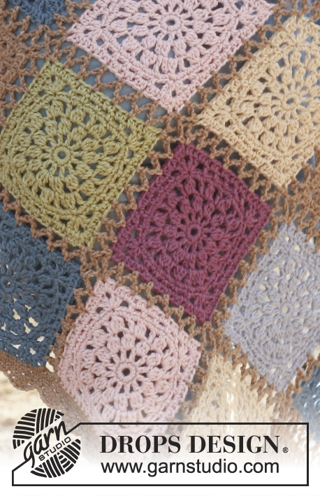 Romantic Memories / DROPS 138-32 - Crochet DROPS blanket with squares in ”Lima”.