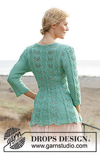 Grace / DROPS 138-5 - Knitted DROPS waisted jacket with lace pattern and ¾ sleeves in ”Muskat” or ”Cotton Light”. Size: S - XXXL. 
