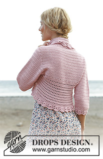 Country Rose / DROPS 138-6 - Crochet DROPS jacket in Cotton Light and Glitter. Size S-XXXL.