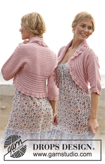 Country Rose / DROPS 138-6 - Crochet DROPS jacket in Cotton Light and Glitter. Size S-XXXL.