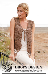 Claudia / DROPS 139-23 - Knitted DROPS vest with textured pattern, dropped sts and fringes in ”Bomull-Lin” and ”Cotton Viscose”. 
Size: S - XXXL
