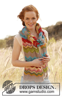 Jasmin / DROPS 139-26 - Knitted DROPS scarf with zigzag pattern in ”Fabel”.