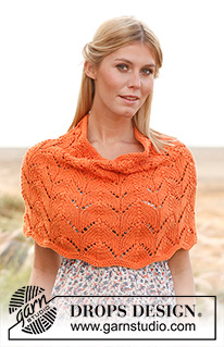 Golden Flame / DROPS 139-32 - Knitted DROPS poncho with lace pattern in Paris. 
Size: S - XXXL.
