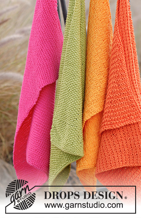 Summer Spices / DROPS 139-37 - DROPS pletené ručníky z různých vzorů z příze „Safran“. 