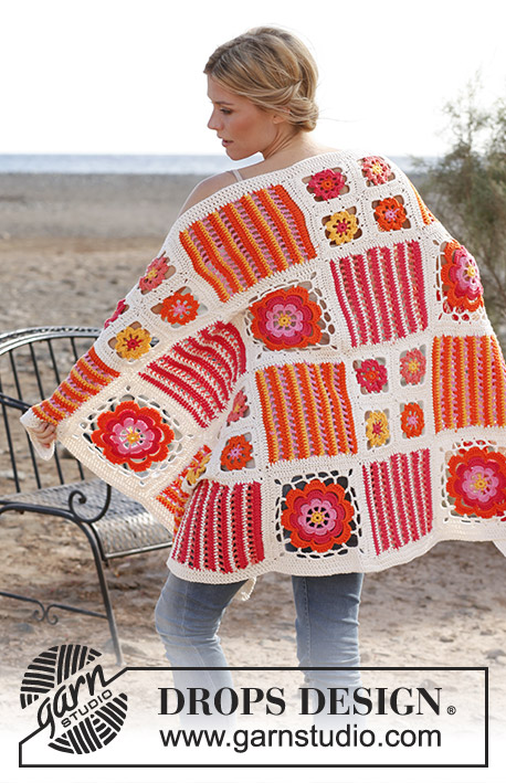 Orange Blossom / DROPS 139-39 - Crochet DROPS blanket with different squares in ”Paris”.