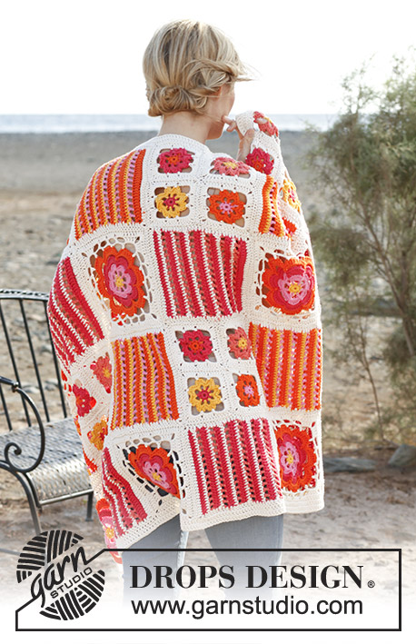 Orange Blossom / DROPS 139-39 - Crochet DROPS blanket with different squares in ”Paris”.