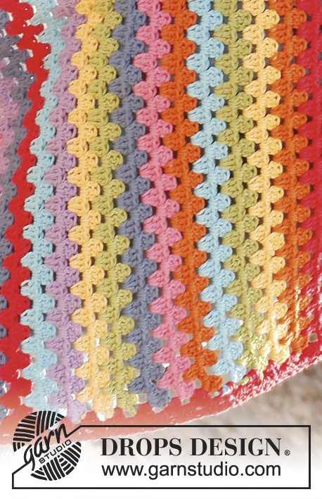 Rainbow's End / DROPS 139-40 - Crochet DROPS rainbow blanket with tr-groups in “Paris”.