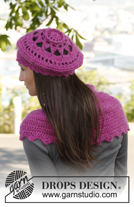Blissfull Blossom / DROPS 140-18 - Crochet DROPS hat in ”Karisma” and “Kid-Silk”.