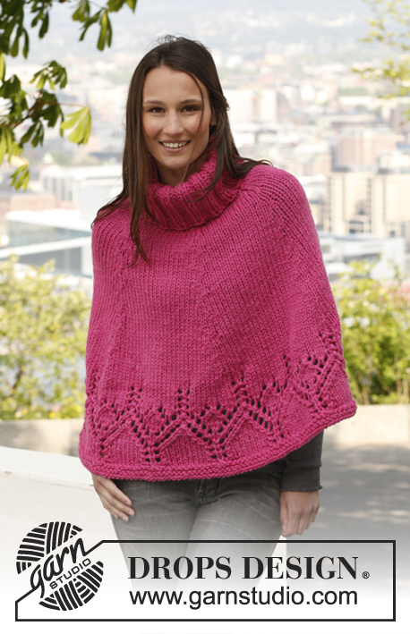 Raspberry Treasure / DROPS 140-21 - Knitted DROPS poncho with lace pattern in ”Andes”. 
Size: S - XXXL.
