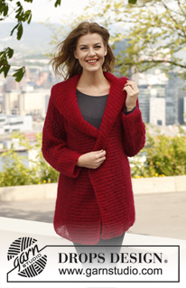 Passion / DROPS 140-24 - Knitted DROPS jacket with lace pattern on sleeves in ”Vivaldi”.