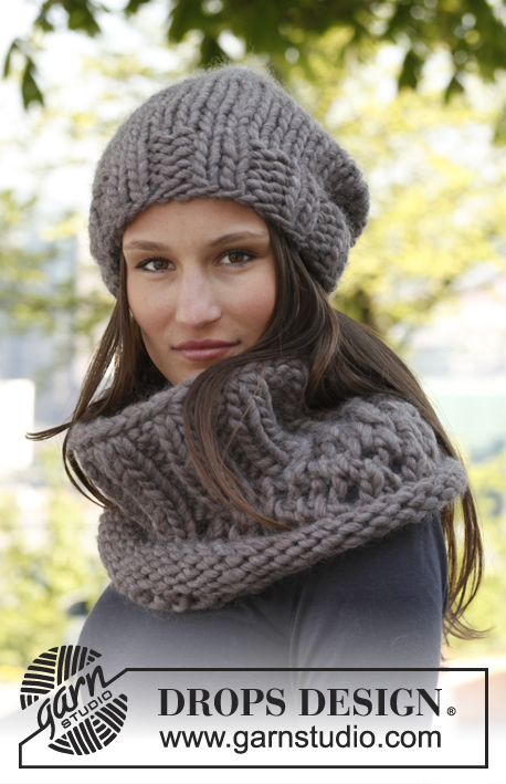 Polaire / DROPS 140-45 - Knitted DROPS neck warmer and hat in Polaris.
