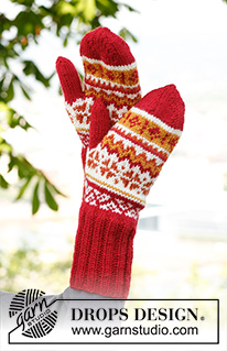 Sweet Scarborough Hat / DROPS 140-8 - Knitted DROPS mittens and hat with ear flaps and Norwegian pattern in ”Karisma”. 