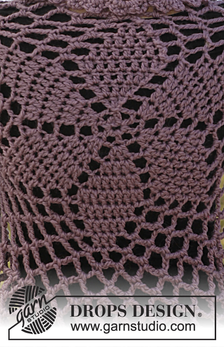 Dalie Delight / DROPS 141-1 - Veste DROPS au crochet, réalisée en rond, en ”Andes”. 
Du XS au XXXL.