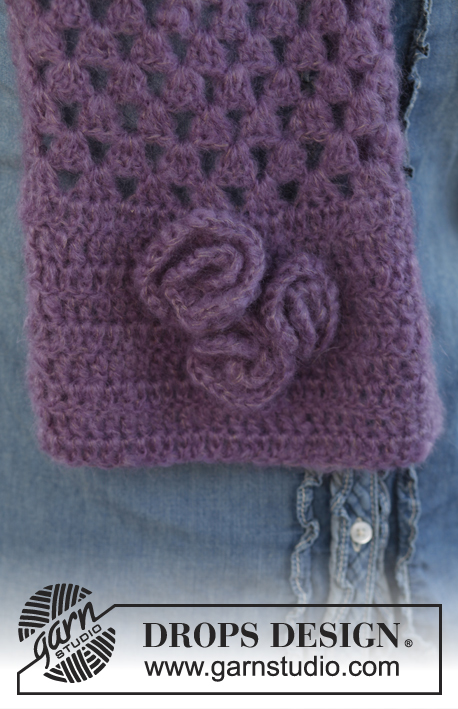 Hazel / DROPS 141-13 - Set consists of: Crochet DROPS hat and scarf in 2 strands Vivaldior Brushed Alpaca Silk.