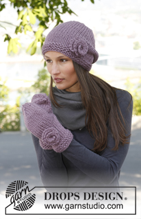 Lavender Love / DROPS 141-35 - Set consists of: Knitted DROPS hat and mittens in ”Andes”.