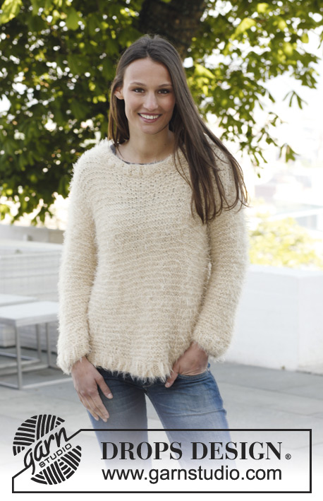 Kia / DROPS 142-19 - Knitted DROPS jumper in garter st in Alpaca” and ”Brushed Alpaca Silk” or ”Symphony”. Size S-XXXL
