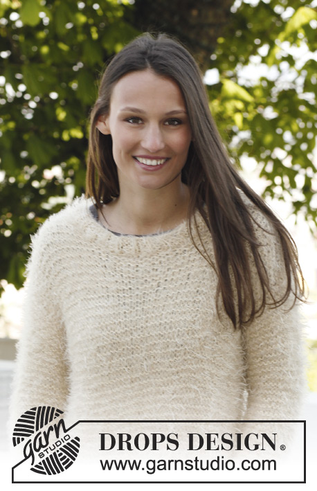 Kia / DROPS 142-19 - Knitted DROPS jumper in garter st in Alpaca” and ”Brushed Alpaca Silk” or ”Symphony”. Size S-XXXL