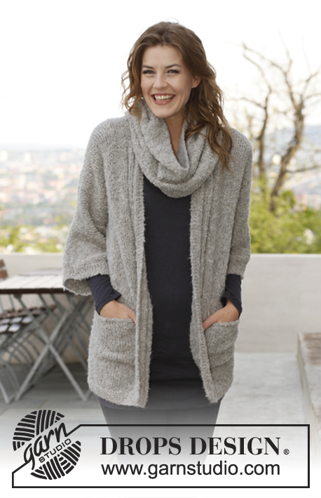 Snuggle / DROPS 142-21 - Set consists of: Knitted DROPS jacket and neck warmer in ”Alpaca Bouclé.” Size: S - XXXL.