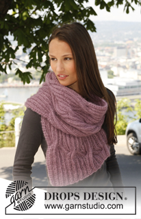 Soft Cloud / DROPS 142-32 - Knitted DROPS scarf with cables in 2 threads Kid-Silk. 