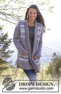 Ulrika / DROPS 142-9 - Knitted DROPS jacket with pattern borders and pockets in Karisma. Size: S - XXXL.