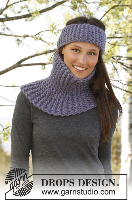 Luna / DROPS 143-35 - Set consists of: Knitted DROPS neck warmer and head band in garter st in Polaris.