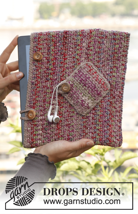 I-tweedie / DROPS 144-9 - Crochet DROPS tablet case in 2 threads Fabel.