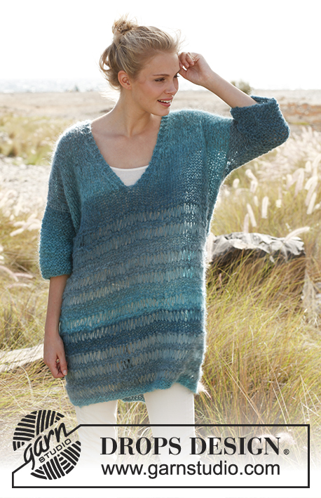 North Sea / DROPS 145-10 - Knitted DROPS jumper in garter st with dropped sts in ”Verdi” or Melody. Size: S - XXXL.