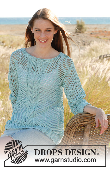 Shell / DROPS 145-14 - Knitted DROPS jumper with lace pattern in ”Cotton Light”. Size: S - XXXL.