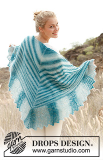 Heat haze / DROPS 145-15 - Knitted DROPS shawl with lace pattern in Kid-Silk.